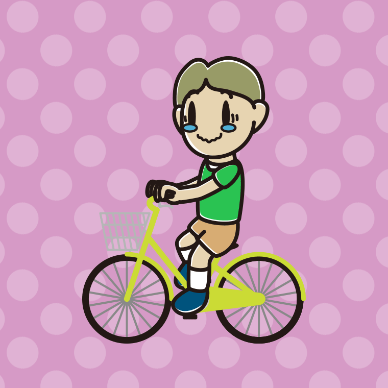 自転車に乗ってジーンとする小学生男子のイラスト【色、背景あり】PNG