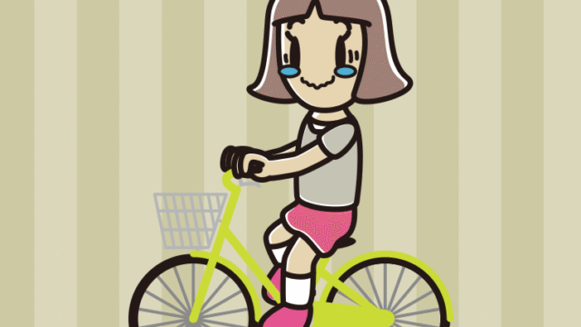 自転車に乗ってジーンとする小学生女子のイラスト【色、背景あり】PNG