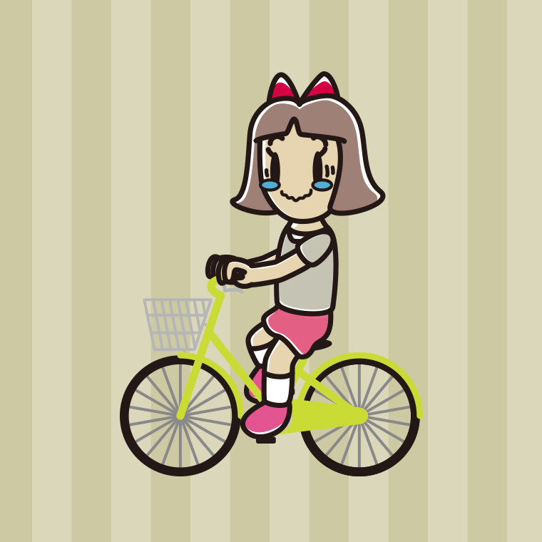自転車に乗ってジーンとする小学生女子のイラスト【色、背景あり】PNG