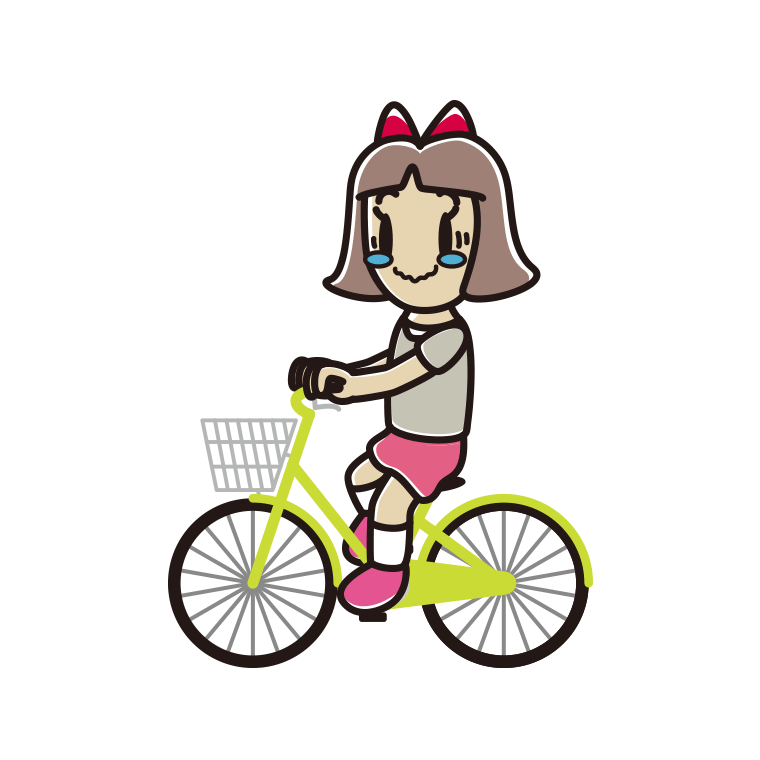 自転車に乗ってジーンとする小学生女子のイラスト【色あり、背景なし】透過PNG