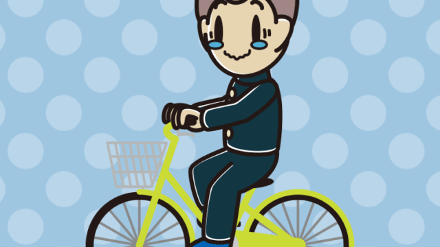 自転車に乗ってジーンとする男子中学生のイラスト【色、背景あり】PNG