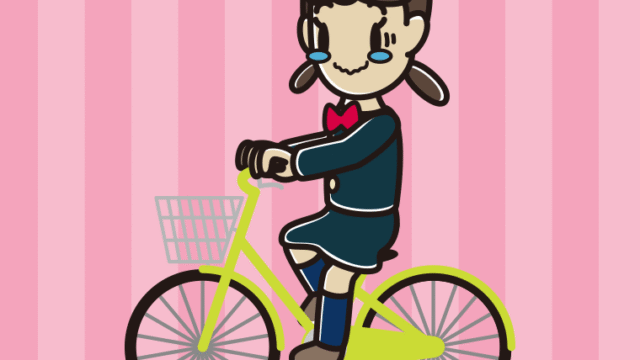 自転車に乗ってジーンとする女子中学生のイラスト【色、背景あり】PNG