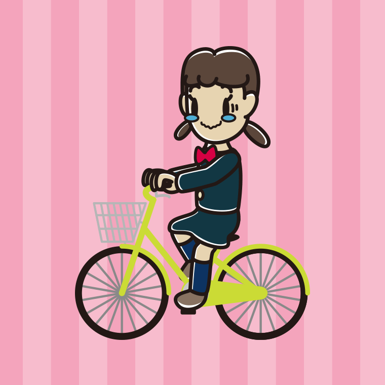 自転車に乗ってジーンとする女子中学生のイラスト【色、背景あり】PNG