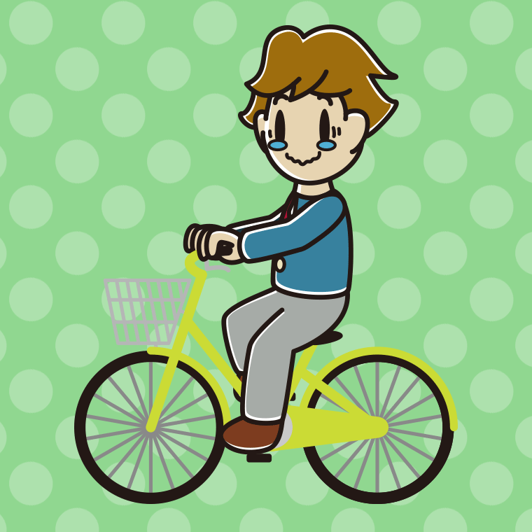 自転車に乗ってジーンとする男子高校生のイラスト【色、背景あり】PNG