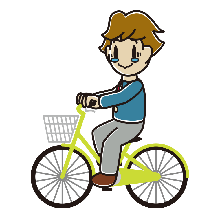 自転車に乗ってジーンとする男子高校生のイラスト【色あり、背景なし】透過PNG