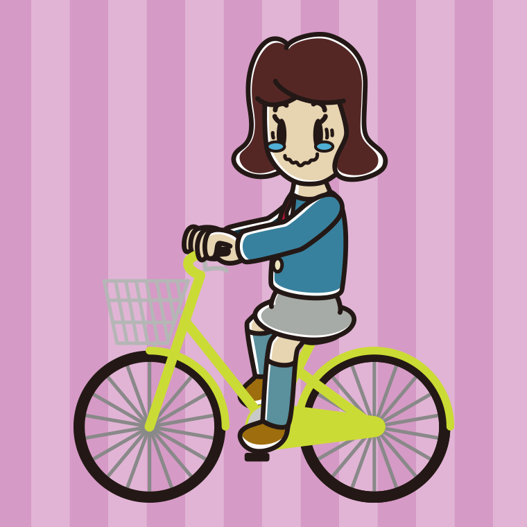 自転車に乗ってジーンとする女子高校生のイラスト【色、背景あり】PNG