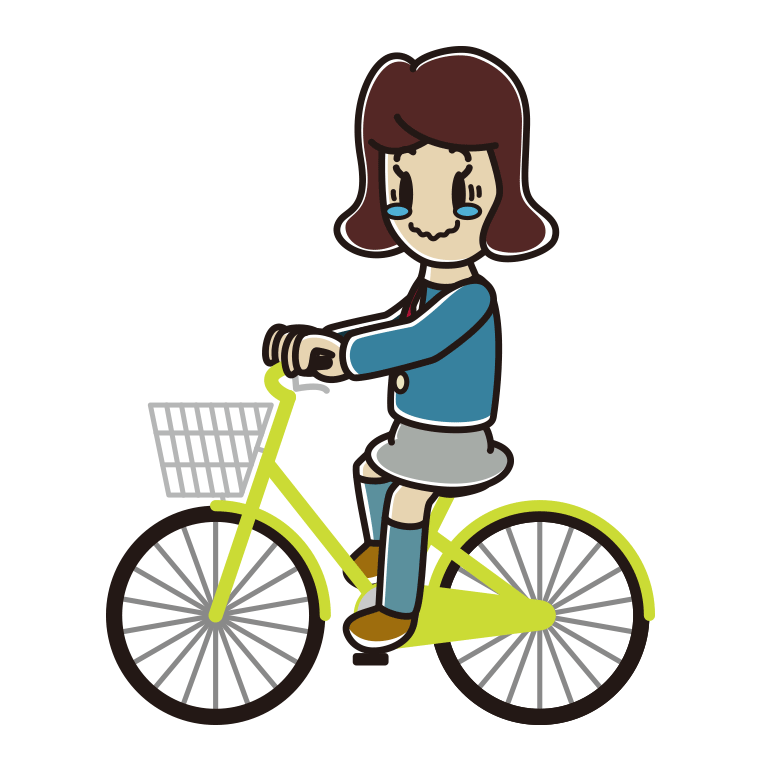 自転車に乗ってジーンとする女子高校生のイラスト【色あり、背景なし】透過PNG