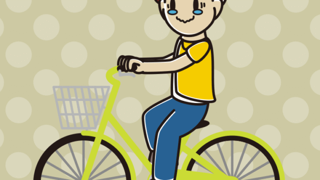 自転車に乗ってジーンとする男子大学生のイラスト【色、背景あり】PNG