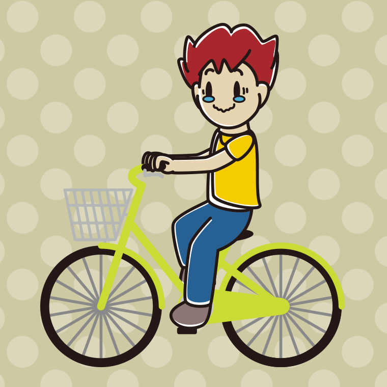 自転車に乗ってジーンとする男子大学生のイラスト【色、背景あり】PNG