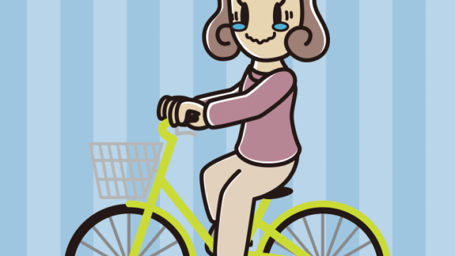 自転車に乗ってジーンとする女子大学生のイラスト【色、背景あり】PNG