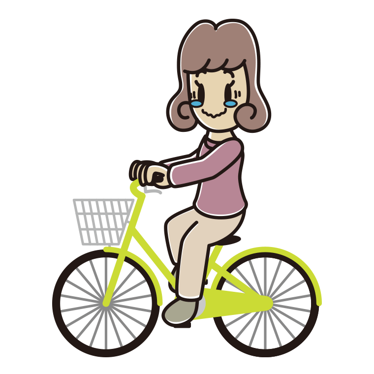 自転車に乗ってジーンとする女子大学生のイラスト【色あり、背景なし】透過PNG