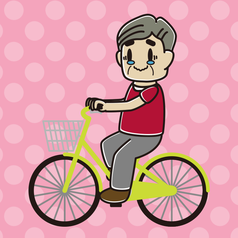 自転車に乗ってジーンとするおじさんのイラスト【色、背景あり】PNG