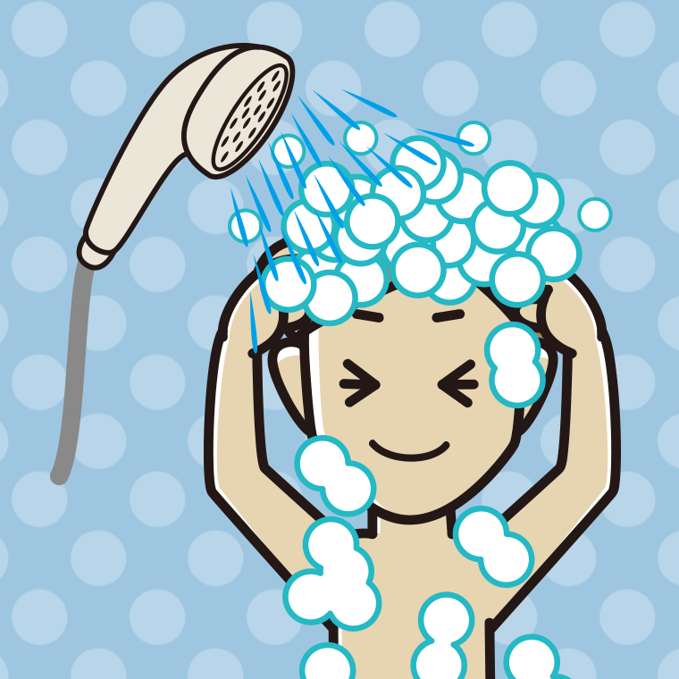 シャワーを浴びる男性のイラスト【色、背景あり】PNG