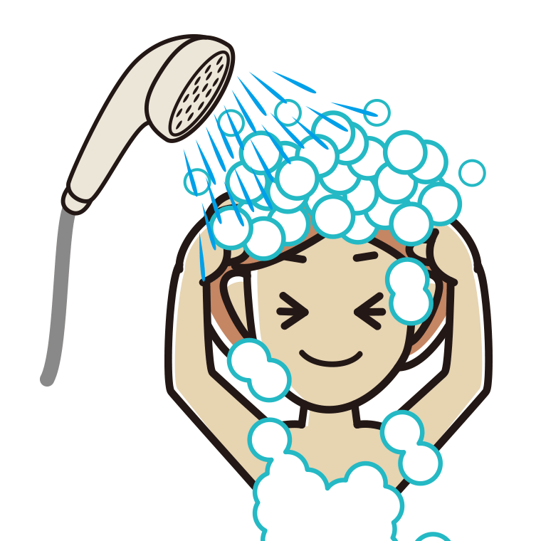 シャワーを浴びる女性のイラスト【色あり、背景なし】透過PNG