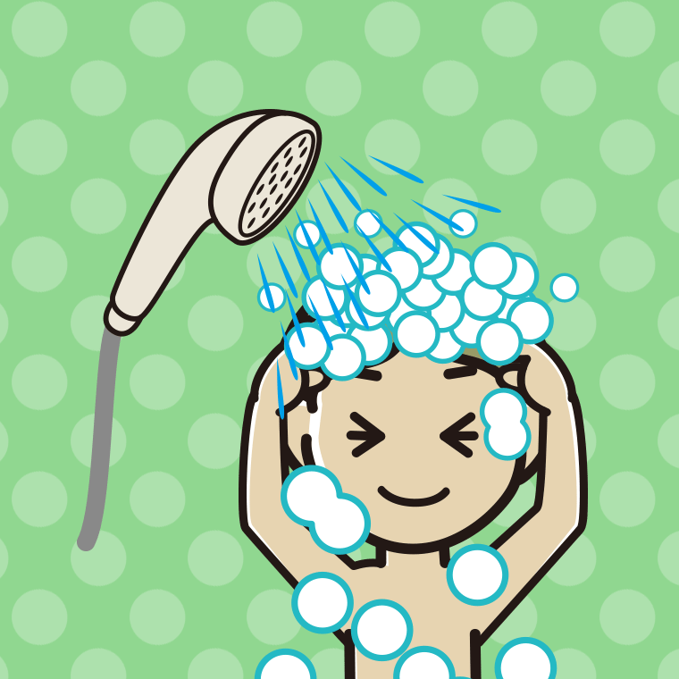 シャワーを浴びる小学生男子のイラスト【色、背景あり】PNG