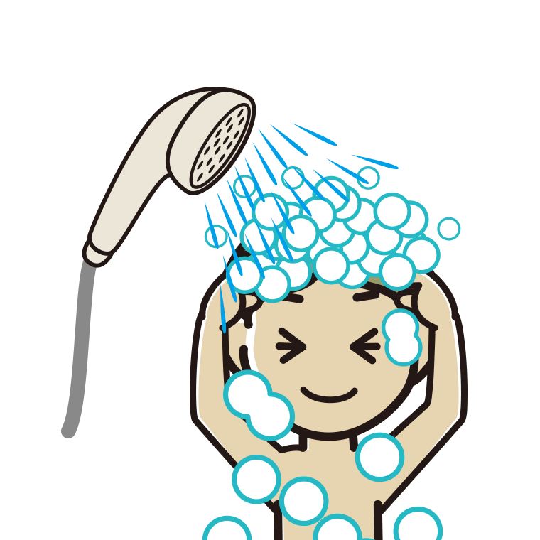 シャワーを浴びる小学生男子のイラスト【色あり、背景なし】透過PNG