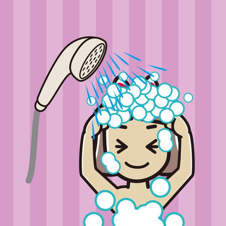 シャワーを浴びる小学生女子のイラスト【色、背景あり】PNG