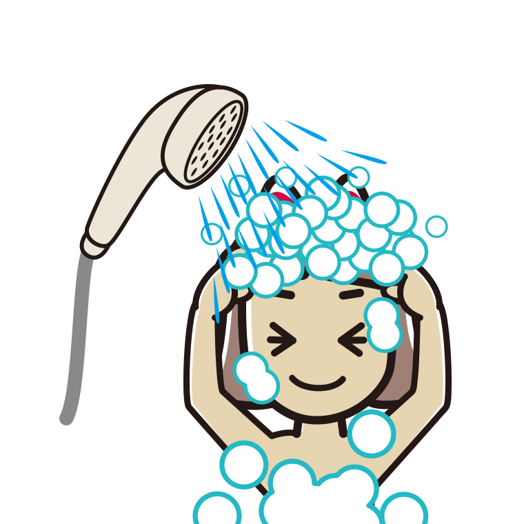 シャワーを浴びる小学生女子のイラスト【色あり、背景なし】透過PNG