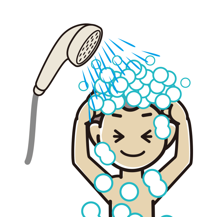 シャワーを浴びる男子中学生のイラスト【色あり、背景なし】透過PNG