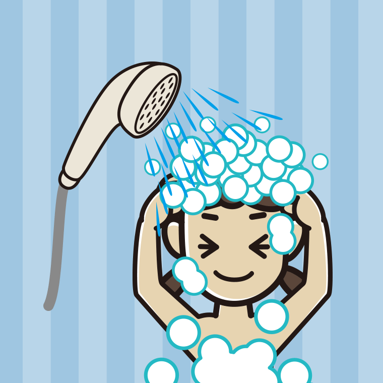 シャワーを浴びる女子中学生のイラスト【色、背景あり】PNG