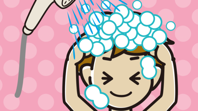 シャワーを浴びる男子高校生のイラスト【色、背景あり】PNG