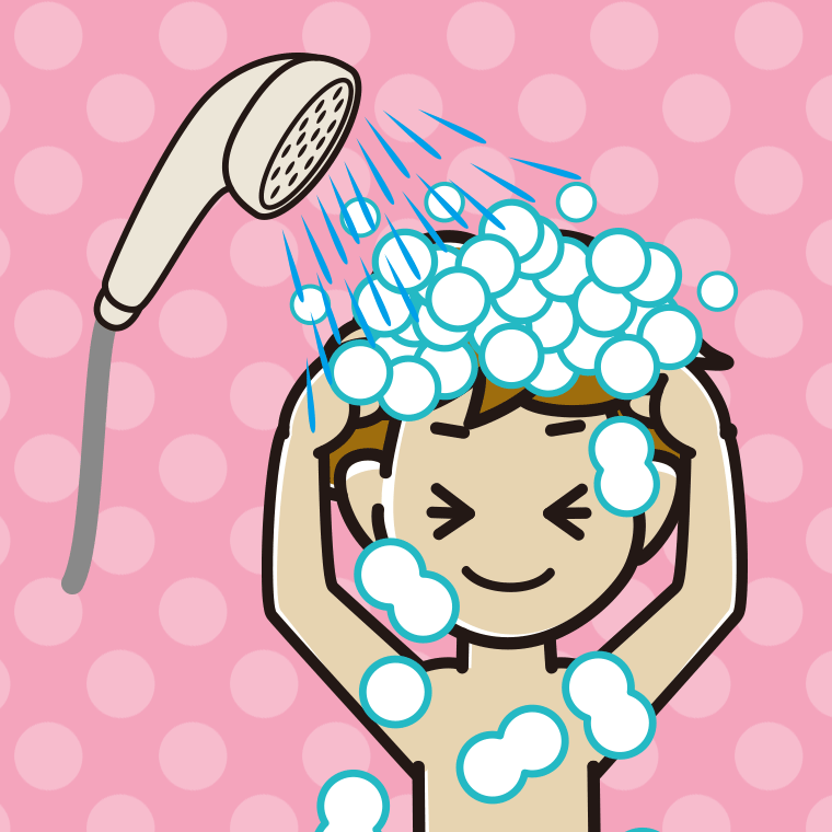 シャワーを浴びる男子高校生のイラスト【色、背景あり】PNG