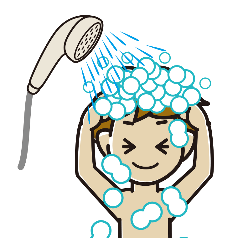 シャワーを浴びる男子高校生のイラスト【色あり、背景なし】透過PNG