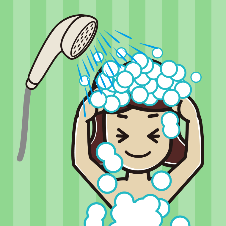 シャワーを浴びる女子高校生のイラスト【色、背景あり】PNG