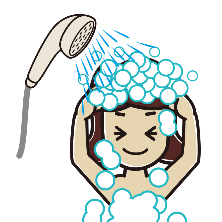シャワーを浴びる女子高校生のイラスト【色あり、背景なし】透過PNG