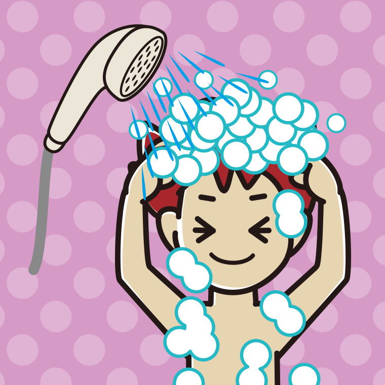 シャワーを浴びる男子大学生のイラスト【色、背景あり】PNG