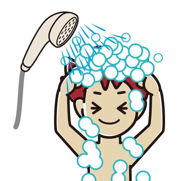 シャワーを浴びる男子大学生のイラスト【色あり、背景なし】透過PNG