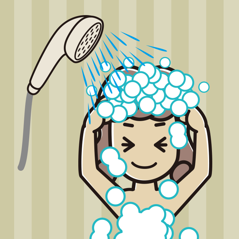 シャワーを浴びる女子大学生のイラスト【色、背景あり】PNG