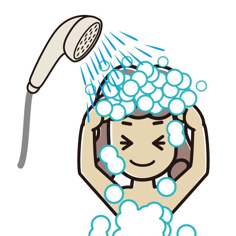 シャワーを浴びる女子大学生のイラスト【色あり、背景なし】透過PNG