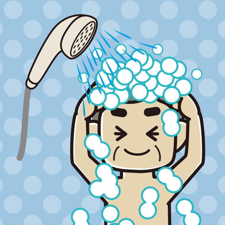 シャワーを浴びるおじさんのイラスト【色、背景あり】PNG