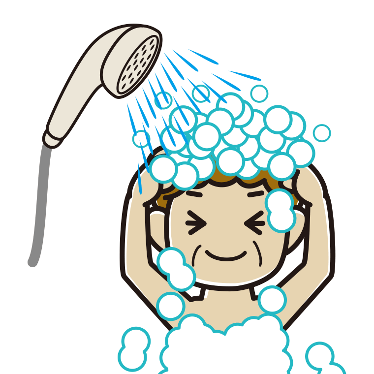 シャワーを浴びるおばさんのイラスト【色あり、背景なし】透過PNG