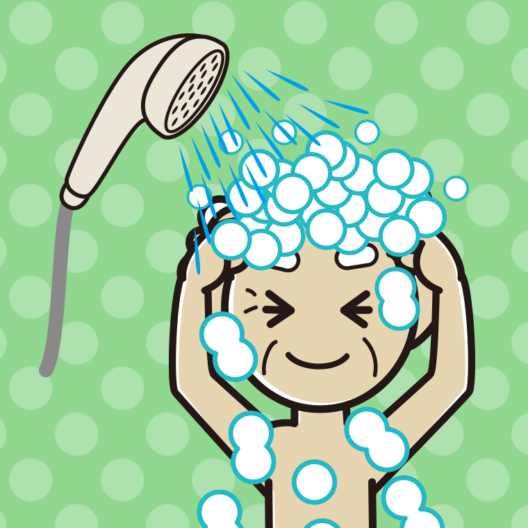 シャワーを浴びるおじいさんのイラスト【色、背景あり】PNG