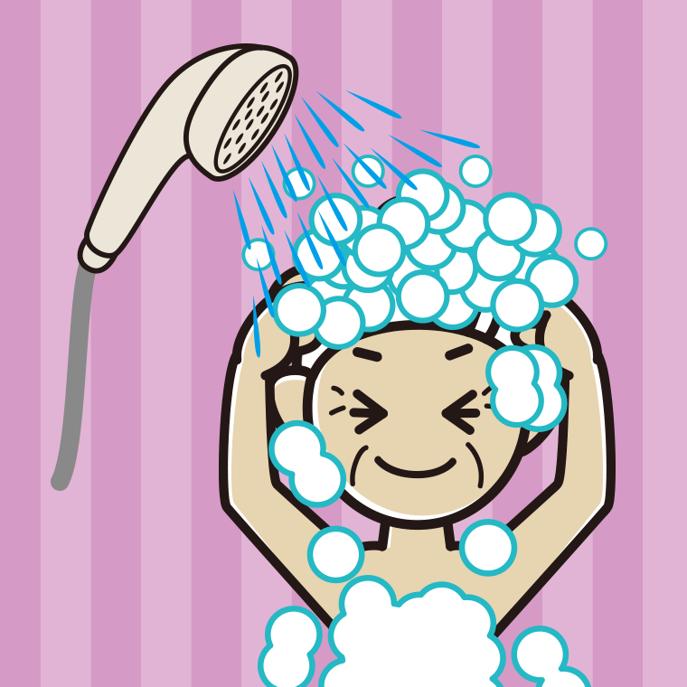 シャワーを浴びるおばあさんのイラスト【色、背景あり】PNG