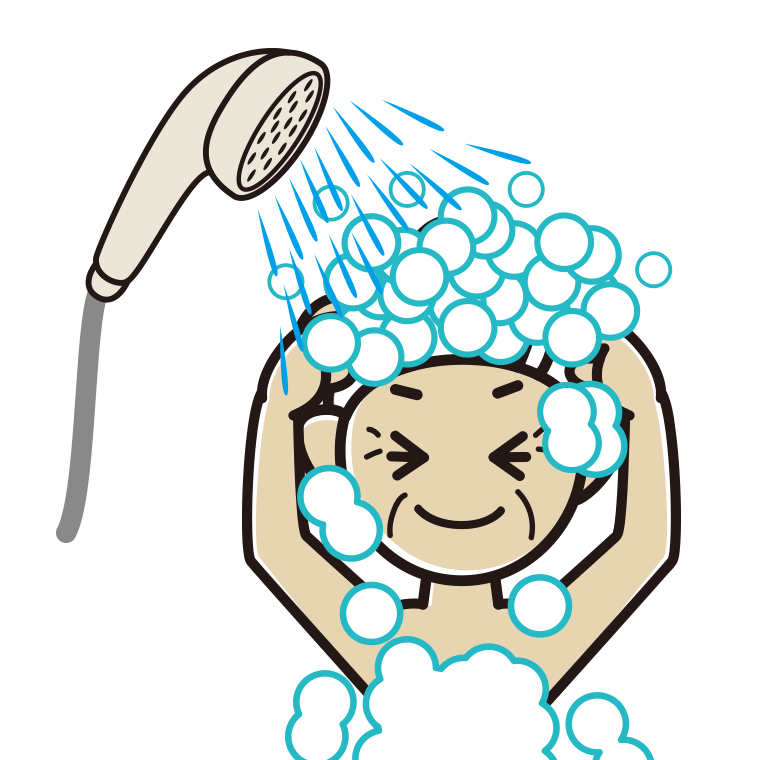 シャワーを浴びるおばあさんのイラスト【色あり、背景なし】透過PNG