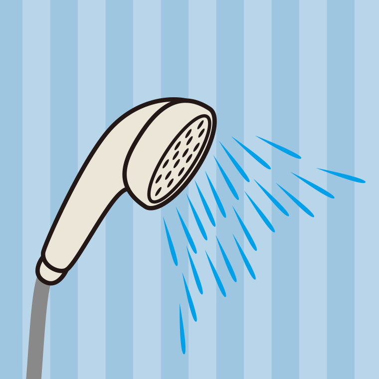 水が出ているシャワーのイラスト【色、背景あり】PNG