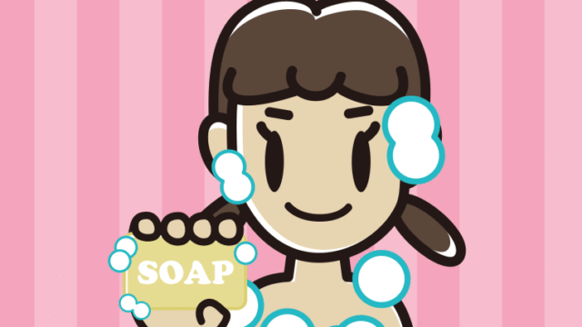 お風呂で石鹸を使う女子中学生のイラスト【色、背景あり】PNG