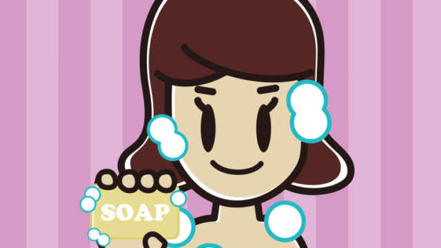 お風呂で石鹸を使う女子高校生のイラスト【色、背景あり】PNG
