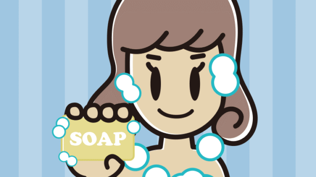 お風呂で石鹸を使う女子大学生のイラスト【色、背景あり】PNG