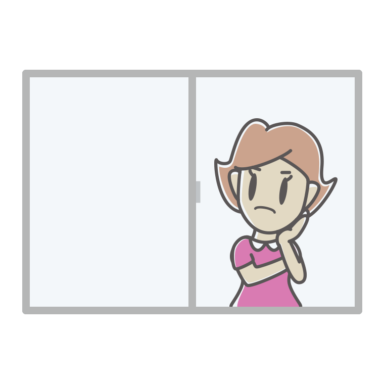 窓で考える女性のイラスト【色あり、背景なし】透過PNG