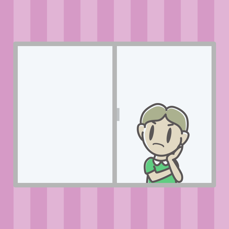 窓で考える小学生男子のイラスト【色、背景あり】PNG