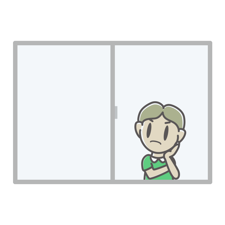 窓で考える小学生男子のイラスト【色あり、背景なし】透過PNG