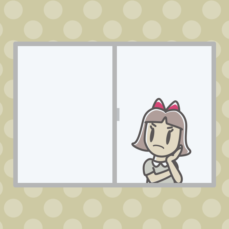 窓で考える小学生女子のイラスト【色、背景あり】PNG