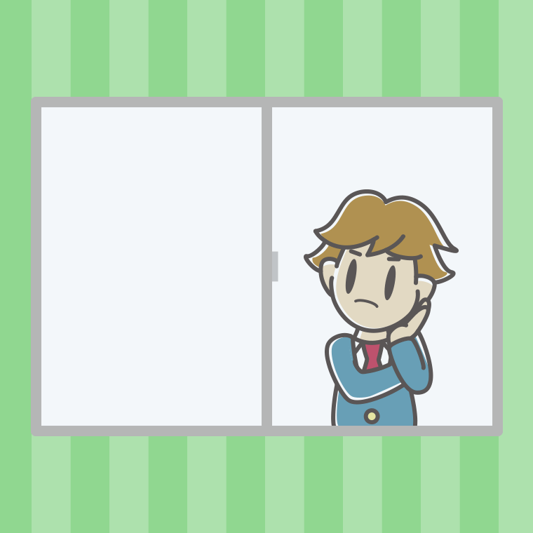 窓で考える男子高校生のイラスト【色、背景あり】PNG