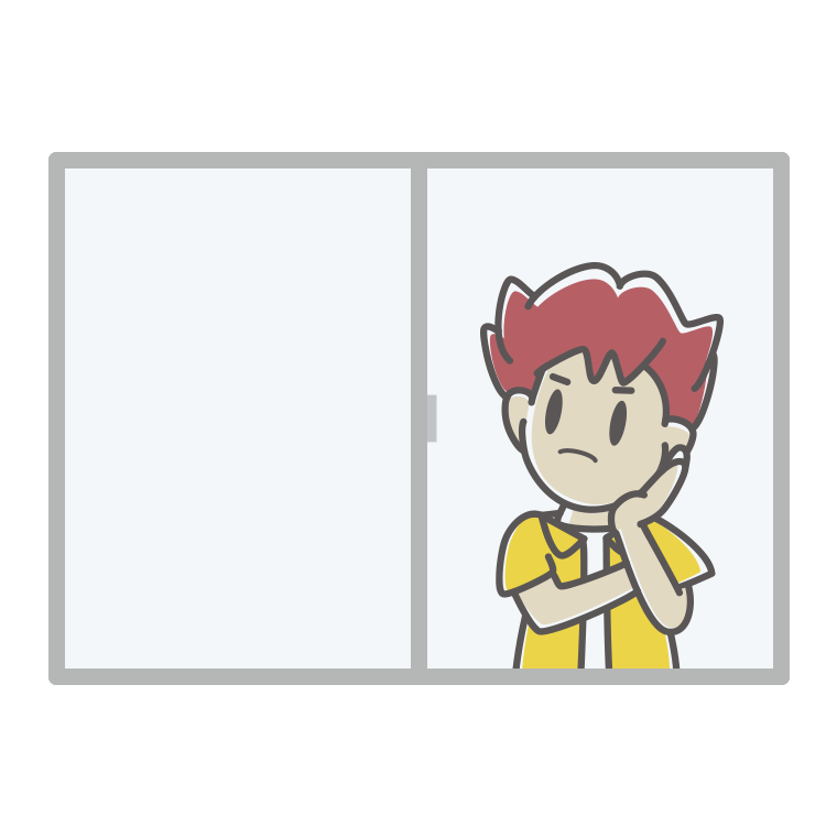 窓で考える男子大学生のイラスト【色あり、背景なし】透過PNG