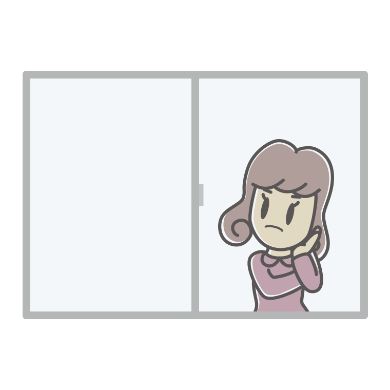 窓で考える女子大学生のイラスト【色あり、背景なし】透過PNG