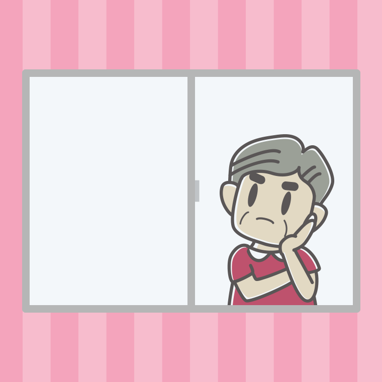 窓で考えるおじさんのイラスト【色、背景あり】PNG